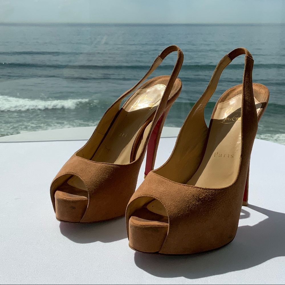 Christian Louboutin Suede,Slingback Peep Toe Pumps